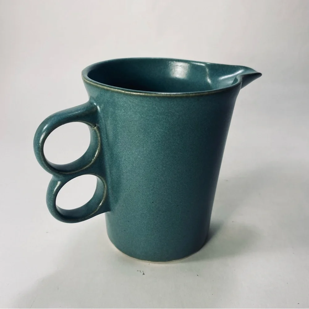 Bennington Potters Trigger Teal Creamer Double Handle Mid-Century Modern 1394 - Picture 6 of 13